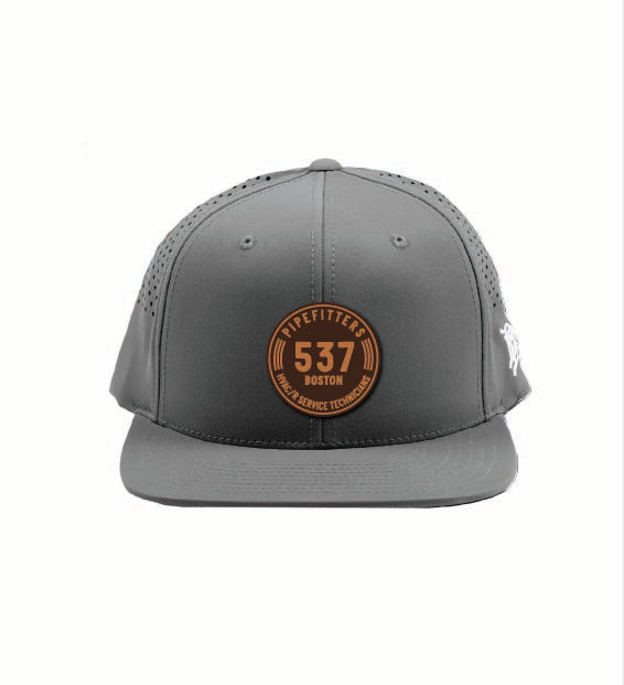 Pipefitters Local 537 Leather Patch Flat Brim Branded Bills Cap