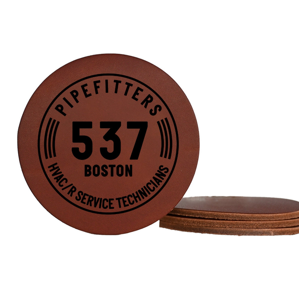 Pipefitters Local 537 Leather Coaster Set